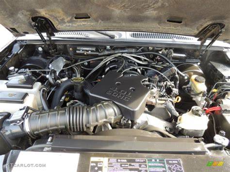 Close-up of the engine bay of a 2003 Ford Explorer XLT