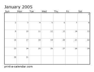 2005 Printable Calendar