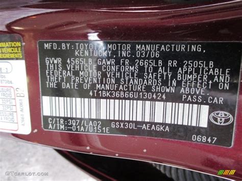 2006 Toyota Avalon Color Codes
