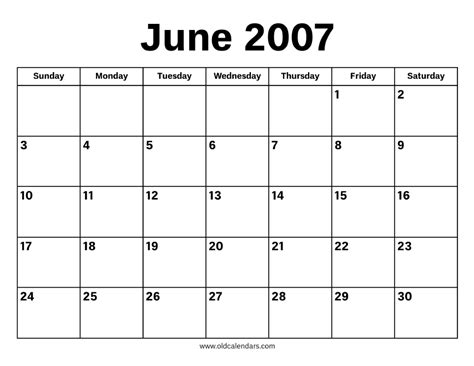 2007 Calendar June