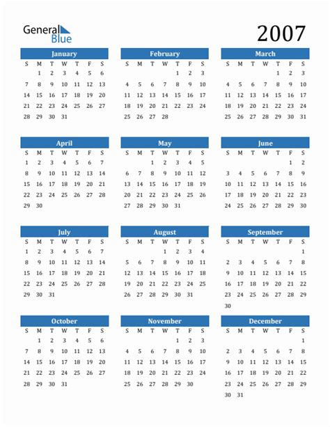 2007 Printable Calendar