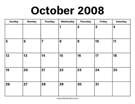 2008 Calendar October