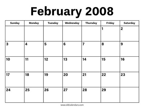 2008 Feb Calendar