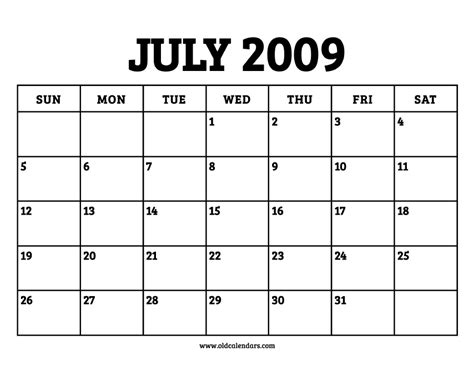 2009 July Calendar