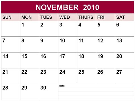 2010 Nov Calendar