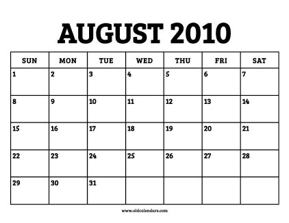 2010 Calendar August