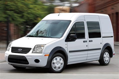 Front view of a 2010 Ford Transit Connect XLT showcasing its compact yet functional design