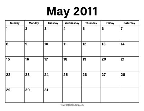 2011 May Calendar