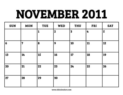 2011 Nov Calendar