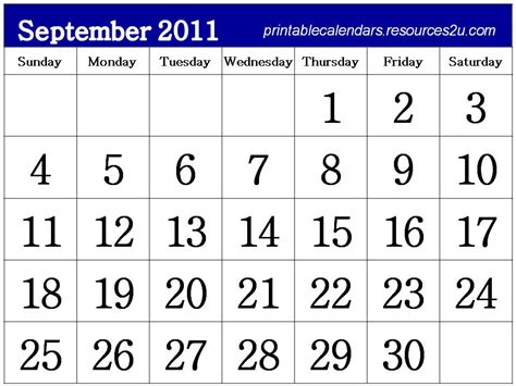 2011 September Calendar