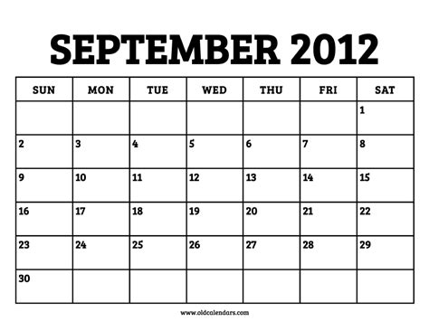 2012 Calendar September