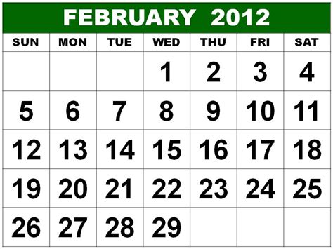 2012 Feb Calendar