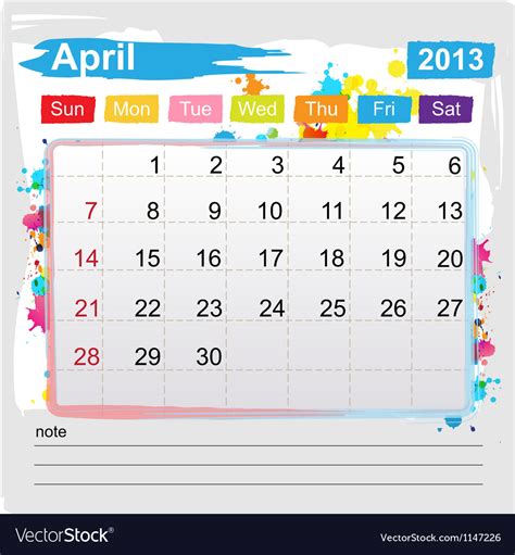 2013 Calendar April