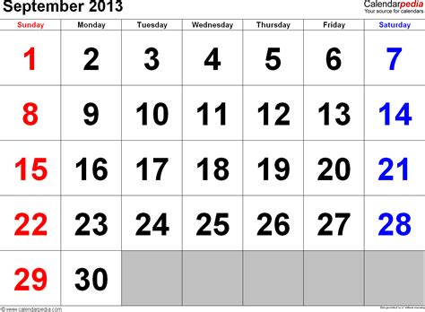 2013 September Calendar