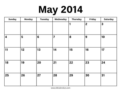 2014 May Calendar