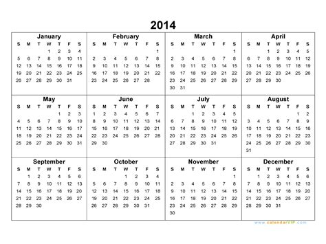 2014 Year Calendar Template