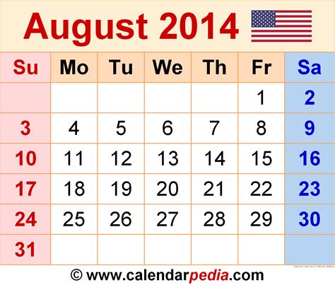 2014 Calendar August