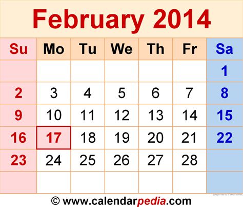 2014 Calendar February