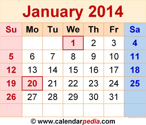 2014 January Calendar