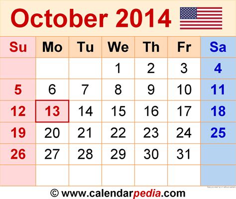 2014 October Calendar