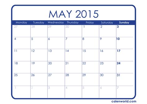 2015 May Calendar With Holidays