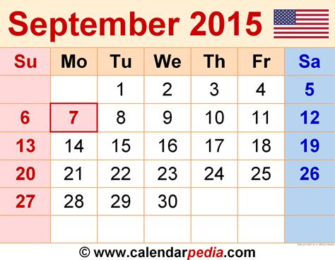 2015 September Calendar
