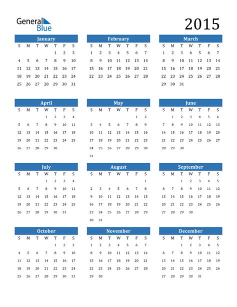 2015 Year Calendar Template