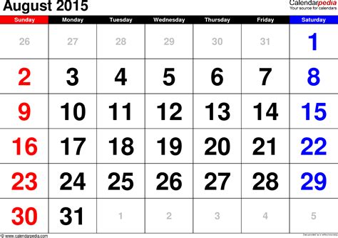 2015 Calendar August