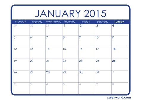 2015 Calendar January