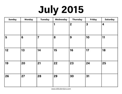 2015 Calendar July