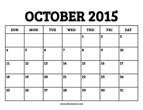2015 Calendar October