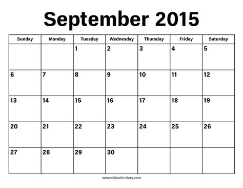 2015 Calendar September