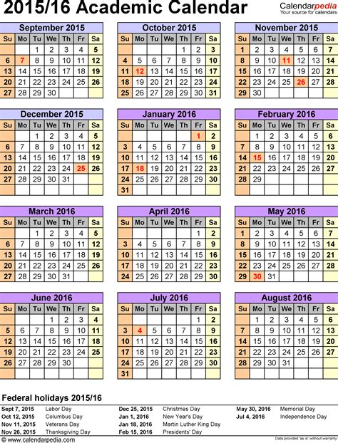 2015-16 Academic Calendar Template