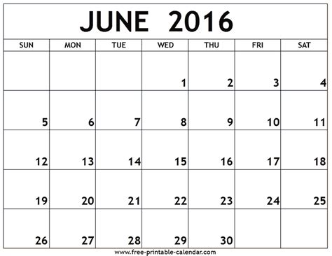 2016 Calendar June