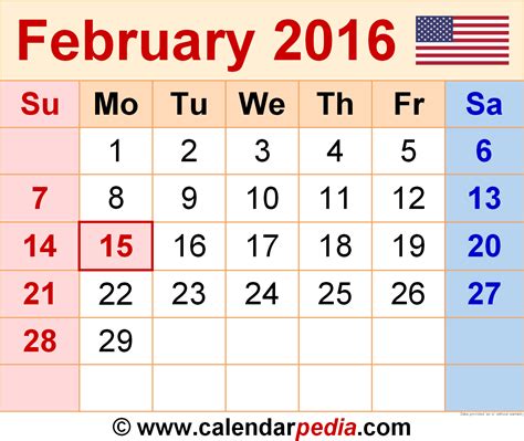 2016 February Calendar