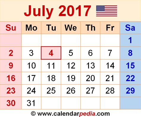 2017 Calendar July