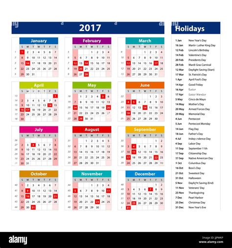 2017 Holiday Calendar Printable