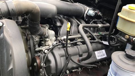 Close-up view of the powerful engine compartment of a 2017 Ford F-650 truck.