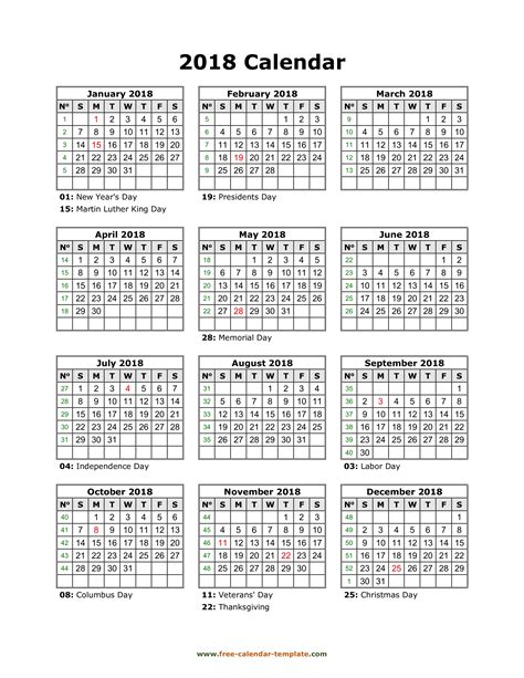2018 Month To Month Vertical Printable Calendar