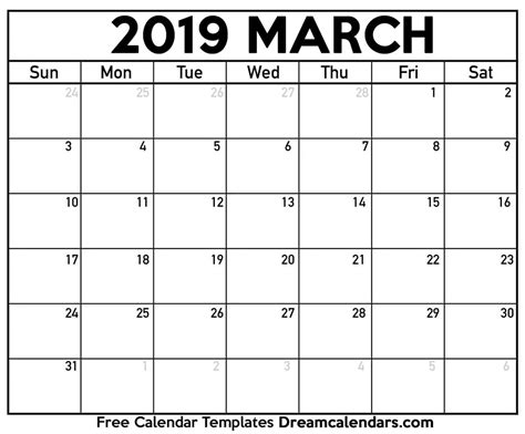 2019 Calendar March