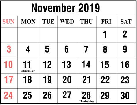 2019 Calendar November