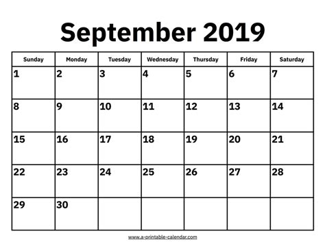 2019 September Calendar