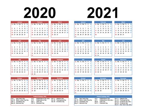 2020 Calendar 2021 Printable