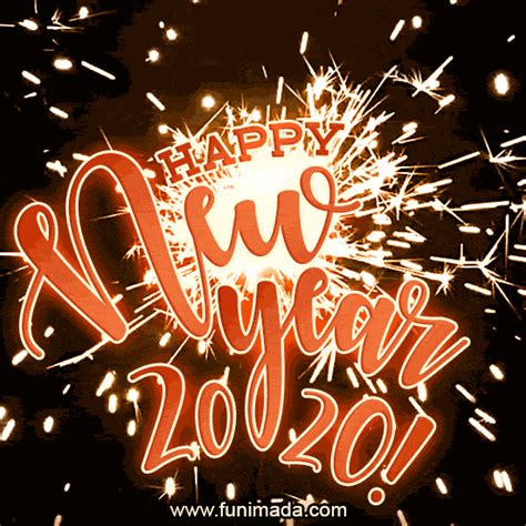 Happy New Year 2020 Golden Text and GIF Animated Sparklers