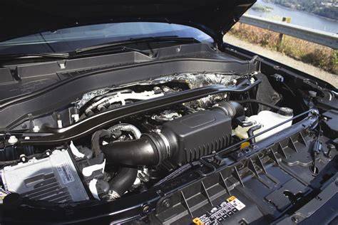 Close-up of the powerful engine of a 2020 Ford Explorer ST in white