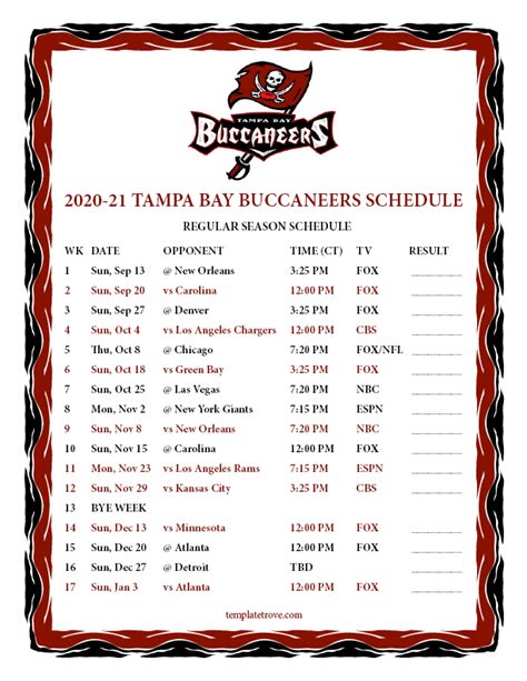 2020 tampa bay buccaneers football schedule