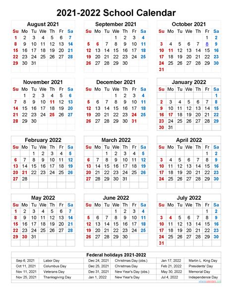 2021 And 2022 Academic Calendar Printable