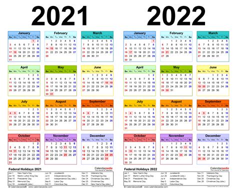 2021 Calendar 2022 Printable