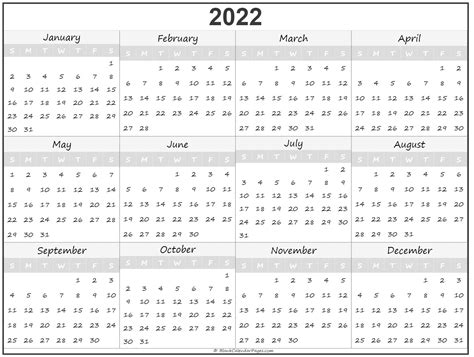 2022 At A Glance Calendar Printable