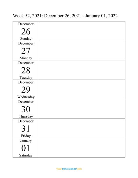2022 Weekly Calendar Printable
